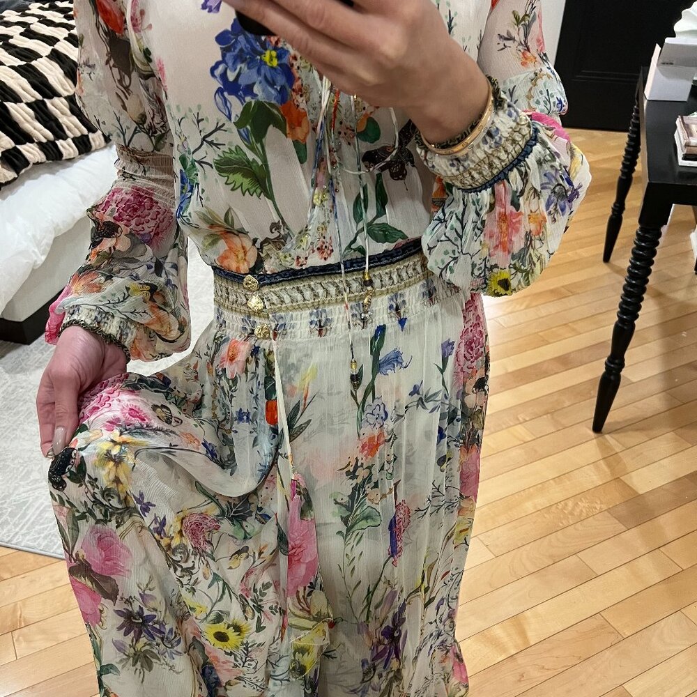 Camilla Asymmetric crystal-embellished ruffled silk maxi wrap dress